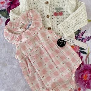 “Nicole Miller” Pink and Cream Cherry Romper Set (9M)